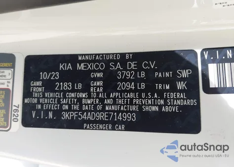 2024 Kia Forte Gt-Line from USA, damaged, VIN 3KPF54AD9RE714993